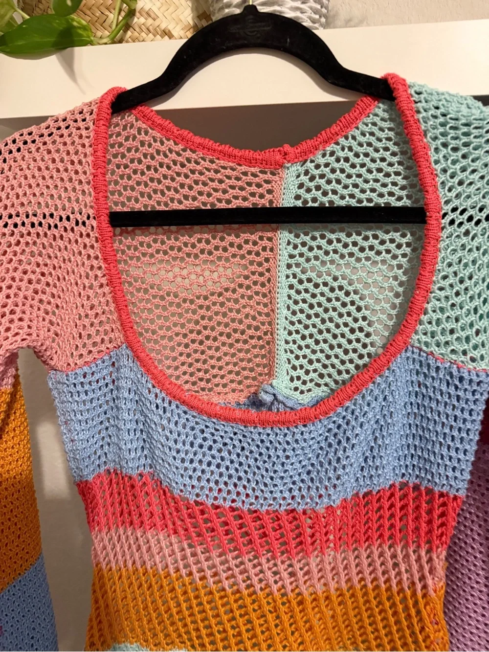 Crochet Multicolor Striped Open Knit Dress